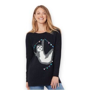 Lauren Conrad Sloth Sparkly Navy Raglan Tunic Sweater Size Large